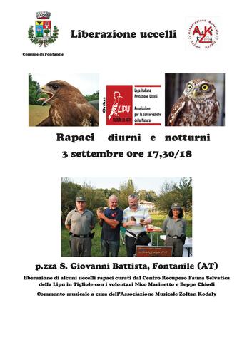 Liberazione Rapaci diurni e notturni - 03/09/2021 ore 17,30